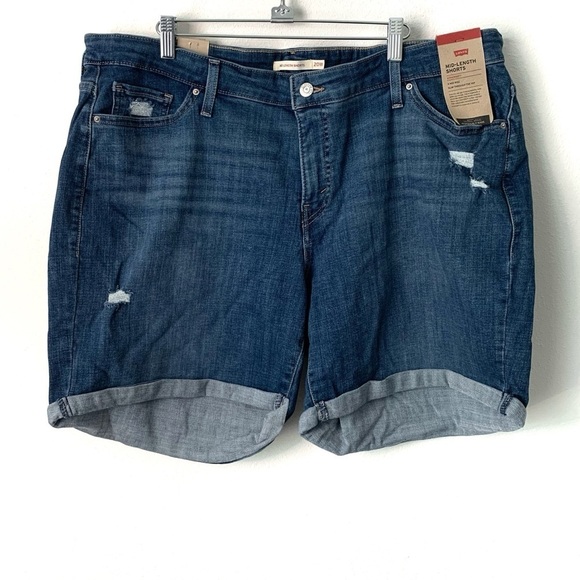 Levi's Mid Length Blue Denim Jean Shorts NEW 20W Distressed Cuffed summer - Picture 2 of 12